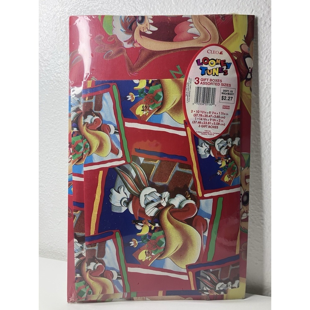 Vintage 1995 SEALED Warner Bros Looney Tunes  3 Christmas Gift Boxes Nostalgic
